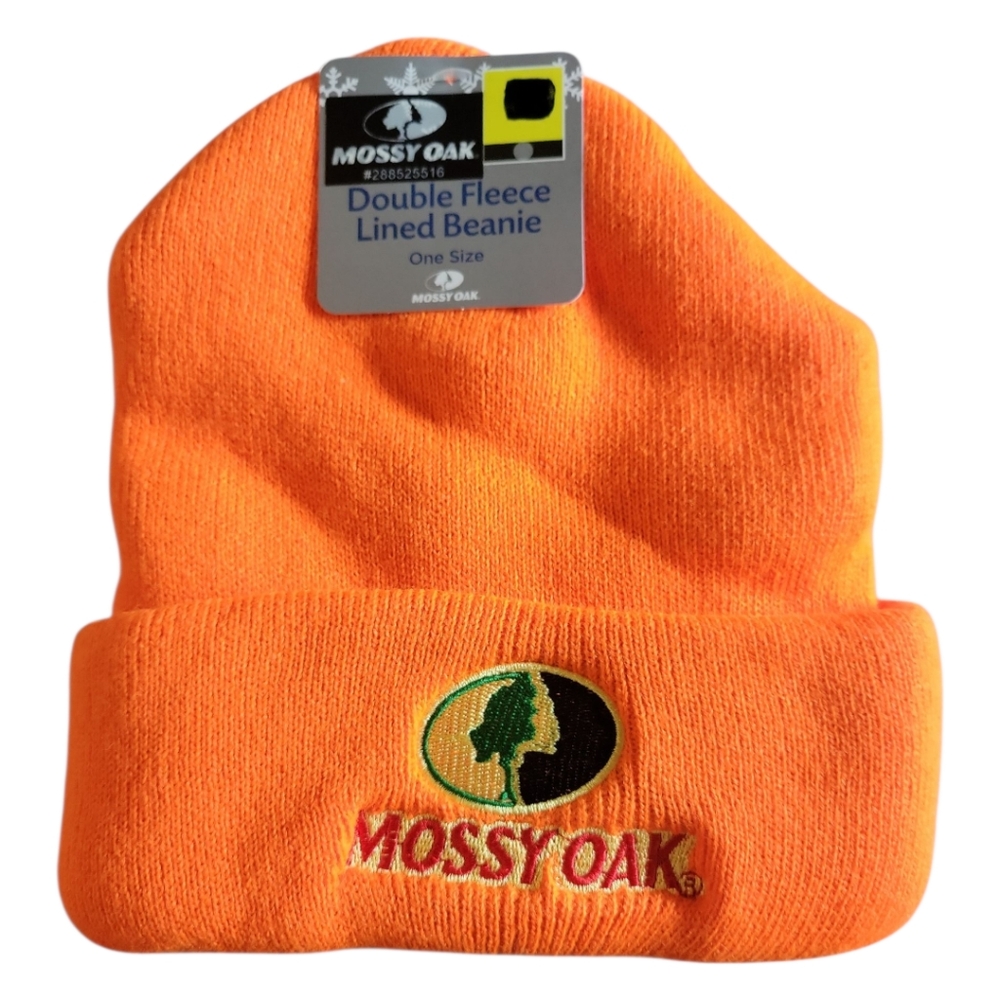 HP NWT Mossy Oak Double Fleece Lined Knit Blaze Orange Hunting Winter Hat Beanie